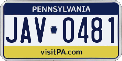 PA license plate JAV0481