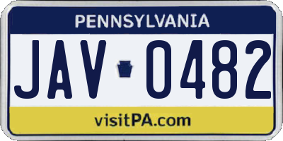 PA license plate JAV0482