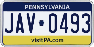 PA license plate JAV0493