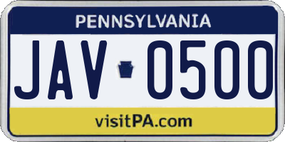 PA license plate JAV0500