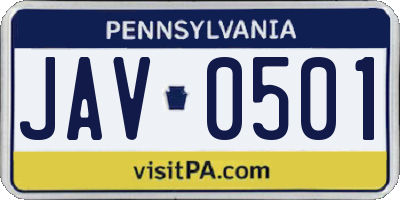 PA license plate JAV0501