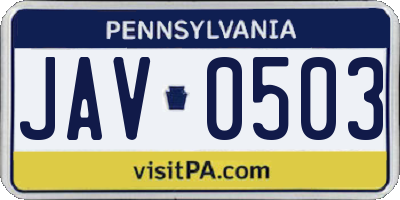 PA license plate JAV0503