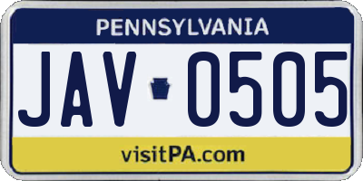 PA license plate JAV0505