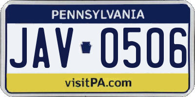 PA license plate JAV0506