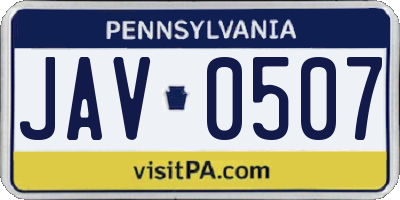 PA license plate JAV0507