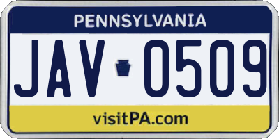 PA license plate JAV0509