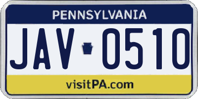 PA license plate JAV0510