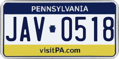 PA license plate JAV0518