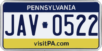 PA license plate JAV0522