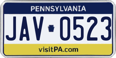 PA license plate JAV0523