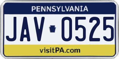 PA license plate JAV0525