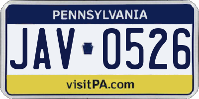 PA license plate JAV0526