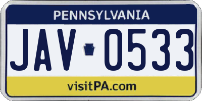 PA license plate JAV0533