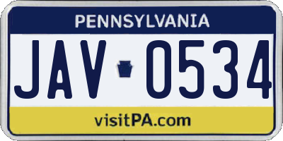 PA license plate JAV0534