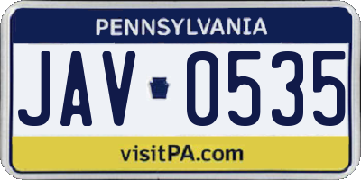 PA license plate JAV0535