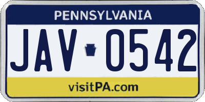 PA license plate JAV0542