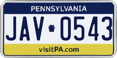 PA license plate JAV0543