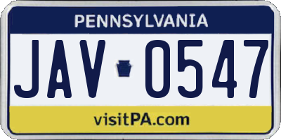 PA license plate JAV0547