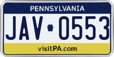 PA license plate JAV0553