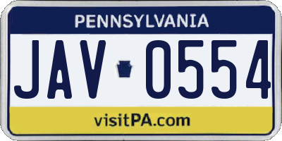 PA license plate JAV0554