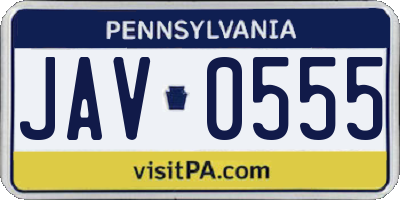 PA license plate JAV0555