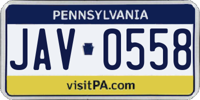 PA license plate JAV0558