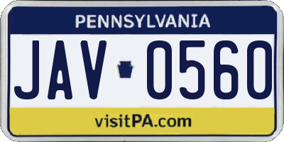 PA license plate JAV0560