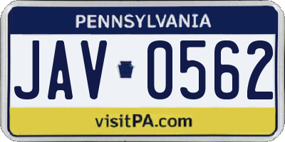 PA license plate JAV0562