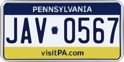 PA license plate JAV0567