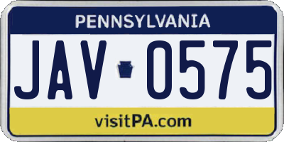 PA license plate JAV0575