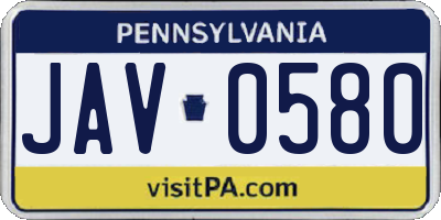 PA license plate JAV0580