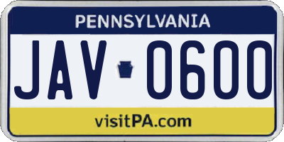 PA license plate JAV0600