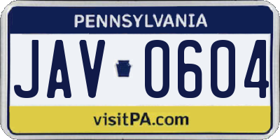 PA license plate JAV0604