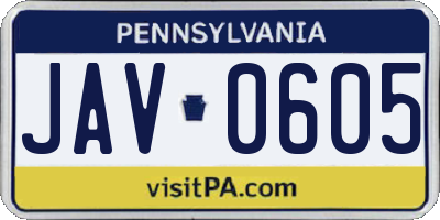 PA license plate JAV0605