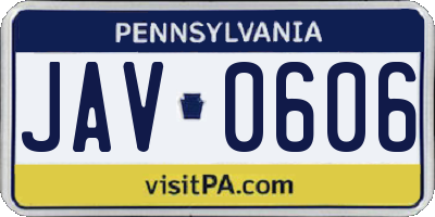 PA license plate JAV0606