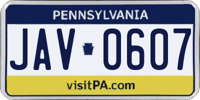 PA license plate JAV0607