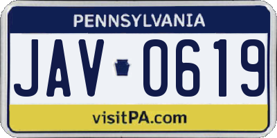 PA license plate JAV0619