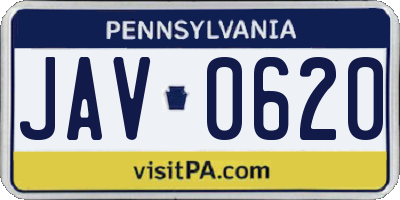 PA license plate JAV0620