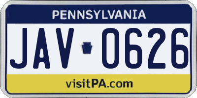 PA license plate JAV0626