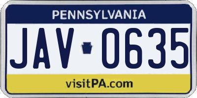 PA license plate JAV0635