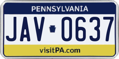 PA license plate JAV0637