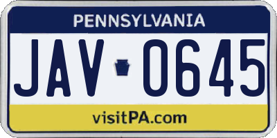 PA license plate JAV0645