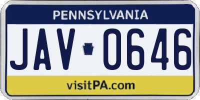 PA license plate JAV0646