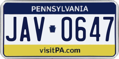 PA license plate JAV0647