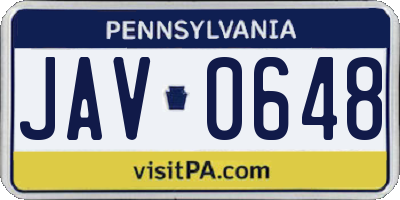 PA license plate JAV0648