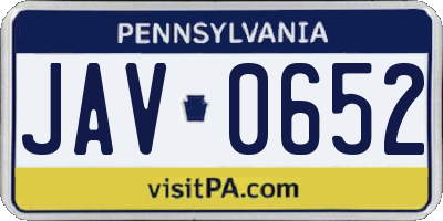 PA license plate JAV0652