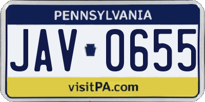 PA license plate JAV0655