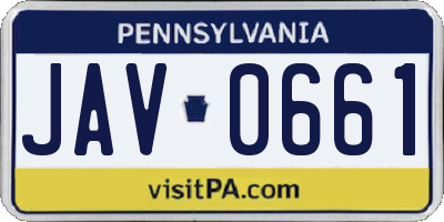 PA license plate JAV0661