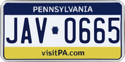 PA license plate JAV0665