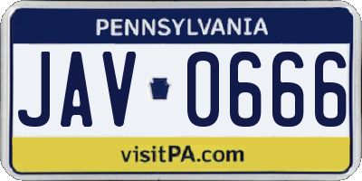 PA license plate JAV0666